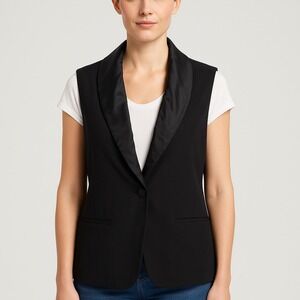 Cabi Black Draped Collar‎ Sleeveless Vest Blazer Women's Size 8